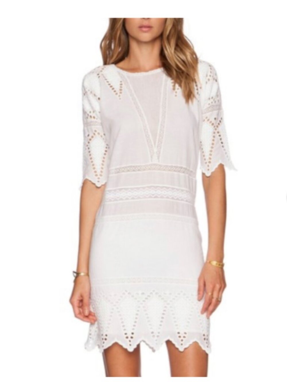 Ulla Johnson Lupe Eyelet Shift Dress in Pristine White size 0 boho cottage core